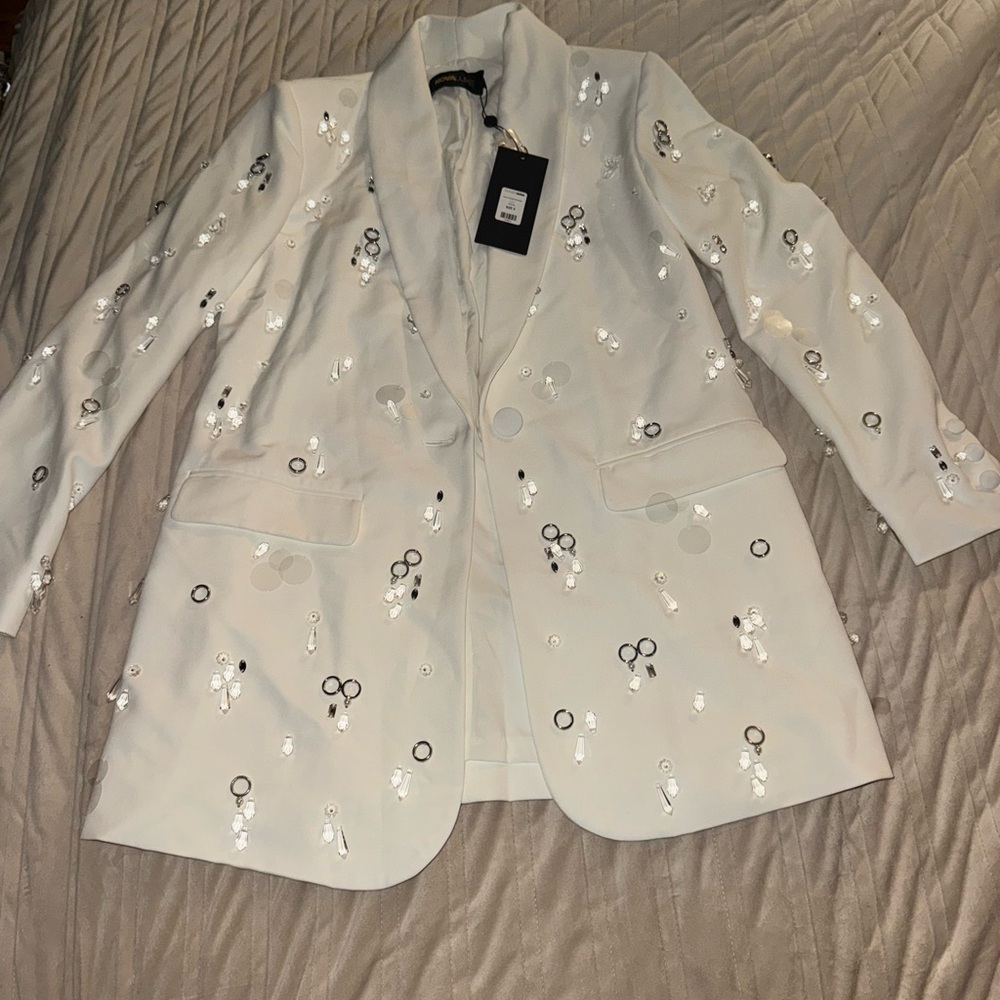 Fashion Nova Cream Sequin Blazer